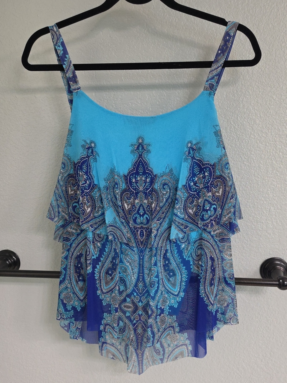 INC International Concepts Turquoise & Navy Paisley Tiered Camisole